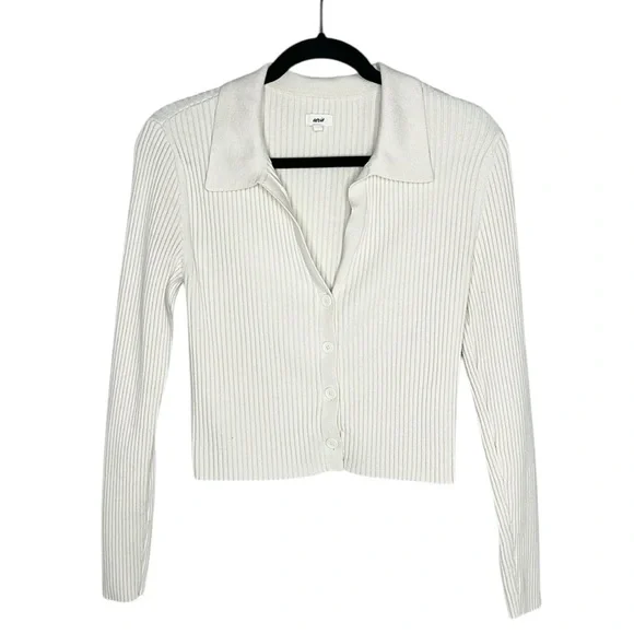 Aerie Ribbed Button Front Long Sleeve Collared Crop Top size Large - Picture 1 of 12